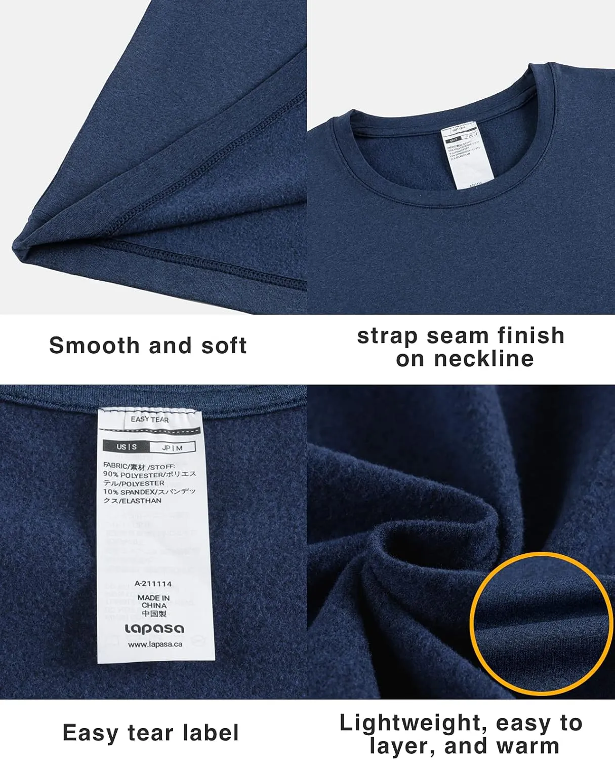LAPASA Men's Thermal Underwear Top Crewneck Long Sleeve Shirt Base Layer Lightweight Midweight Heavyweight Winter M09/M26/M55
