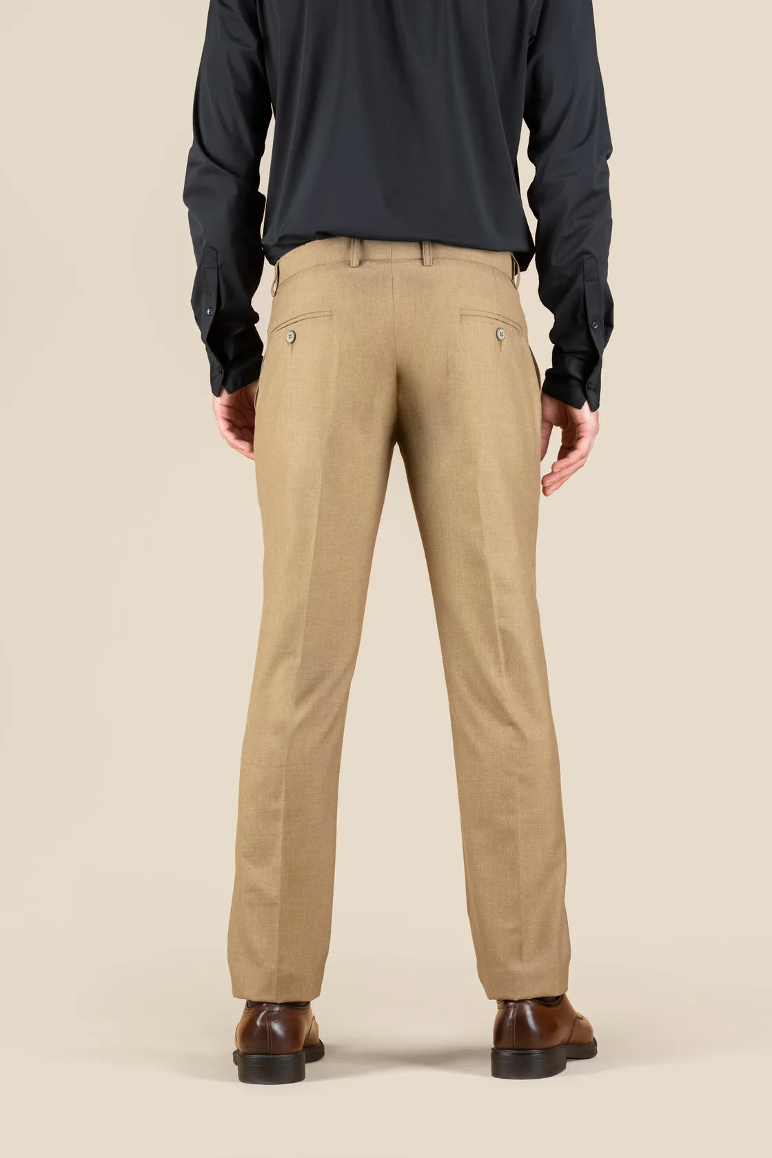 Men's Beige Slim Fit Non Stretch Formal Trouser With Flat Front