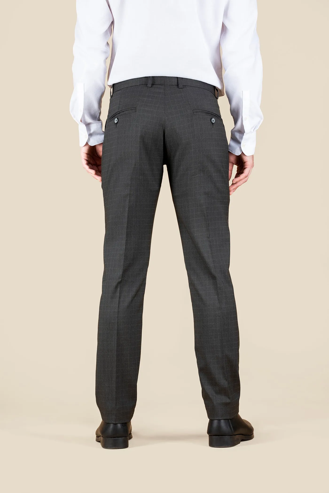 Men's Charcoal Checkered Formal Trousers