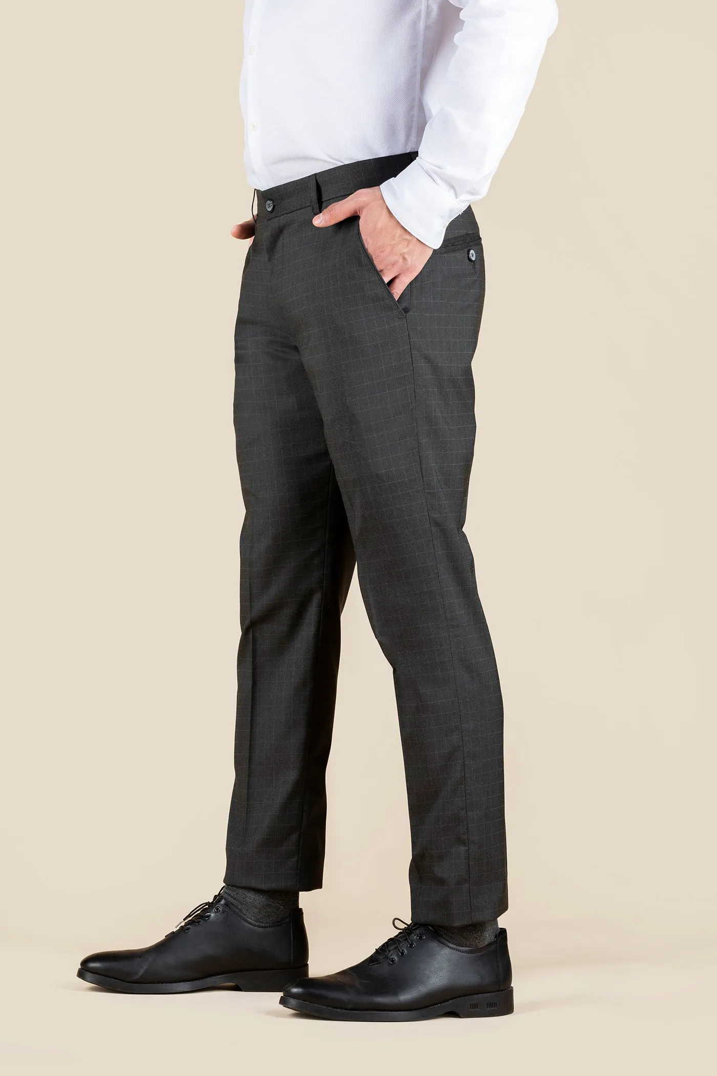 Men's Charcoal Checkered Formal Trousers