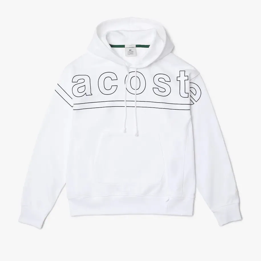 Mens LIVE Loose Fit Hooded Print Fleece Sweatshirt-White001-SH7362