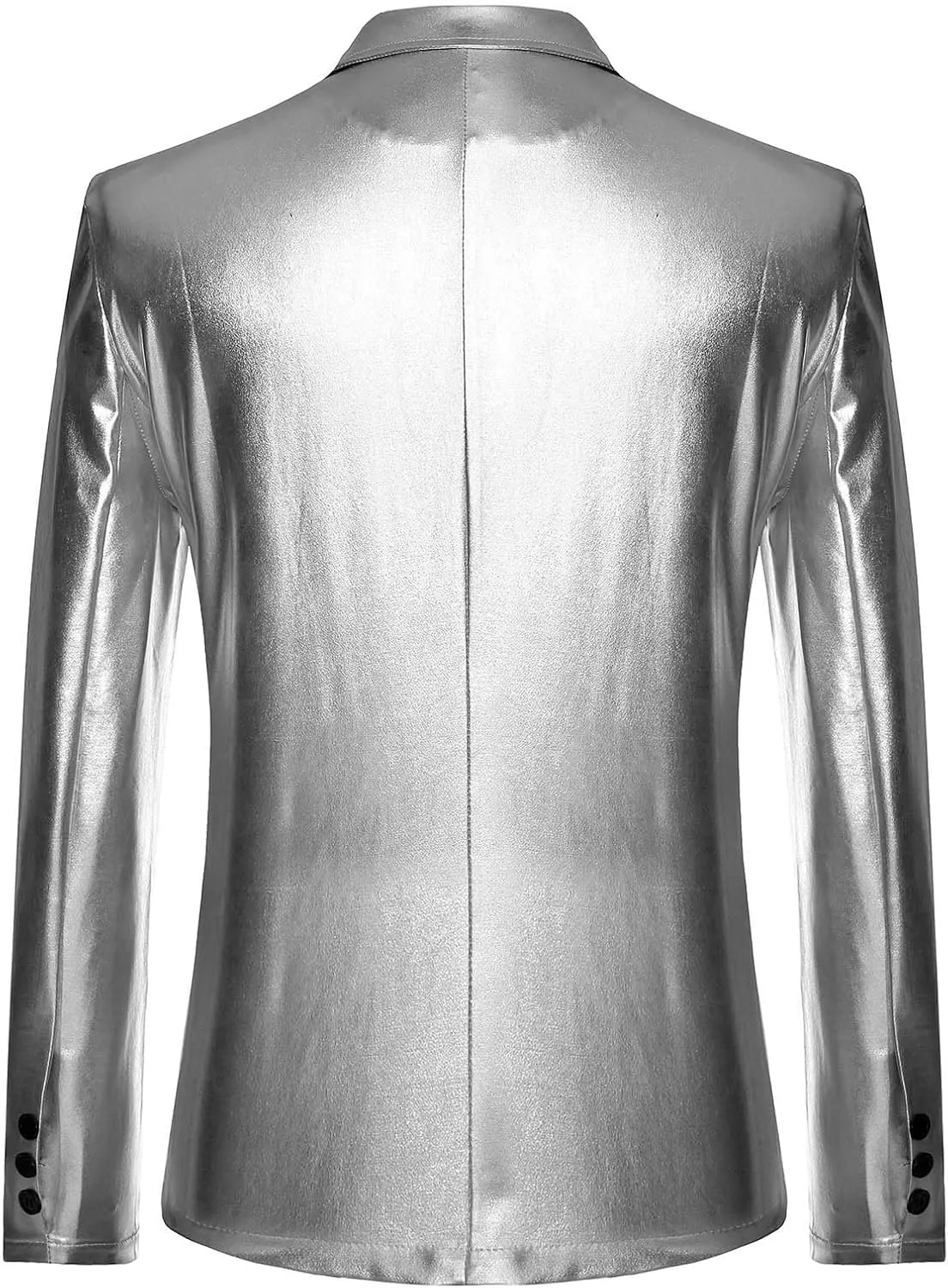 Mens Slim Fit Blazer Jacket PU Leather Formal Dress Suit Two-Button Notched Lapel Casual Suit Jacket Party Clubwear