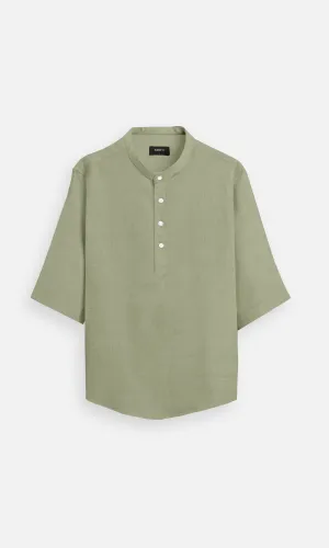 Muted Olive Pure Linen Kurta Style Shirt for Unisex - AddysForMen