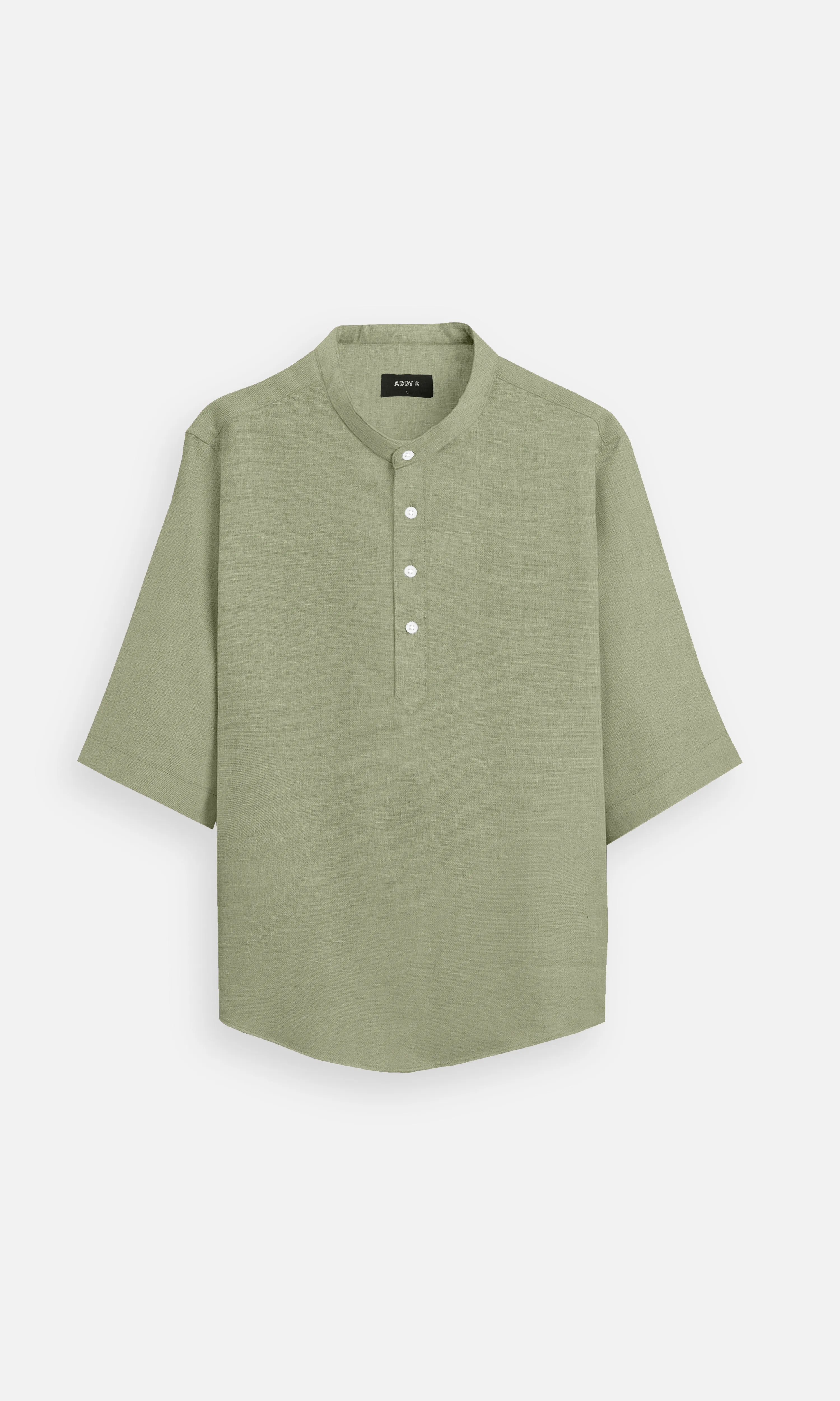 Muted Olive Pure Linen Kurta Style Shirt for Unisex - AddysForMen