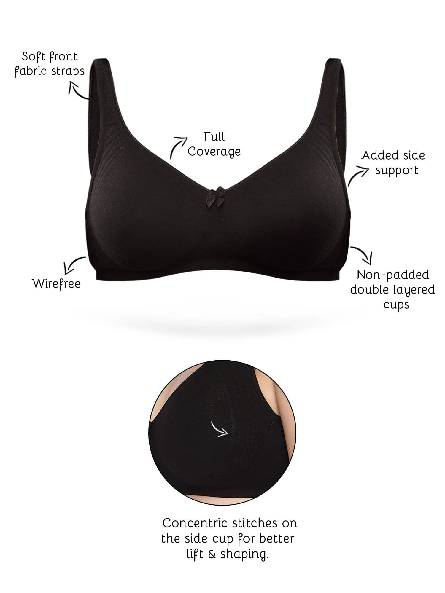 Organic Cotton  Antimicrobial  Seamless Side Support Bra (Pack of 3)-ISB057-B.Pink_B.Pink_Black-
