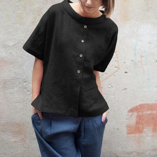 Oversized Vintage Cotton Tops 2019 Summer Women Blouses
