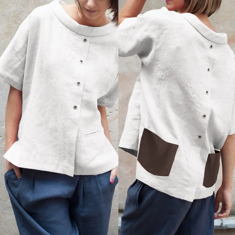 Oversized Vintage Cotton Tops 2019 Summer Women Blouses