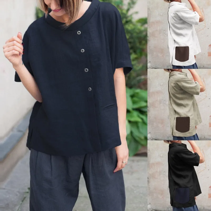 Oversized Vintage Cotton Tops 2019 Summer Women Blouses