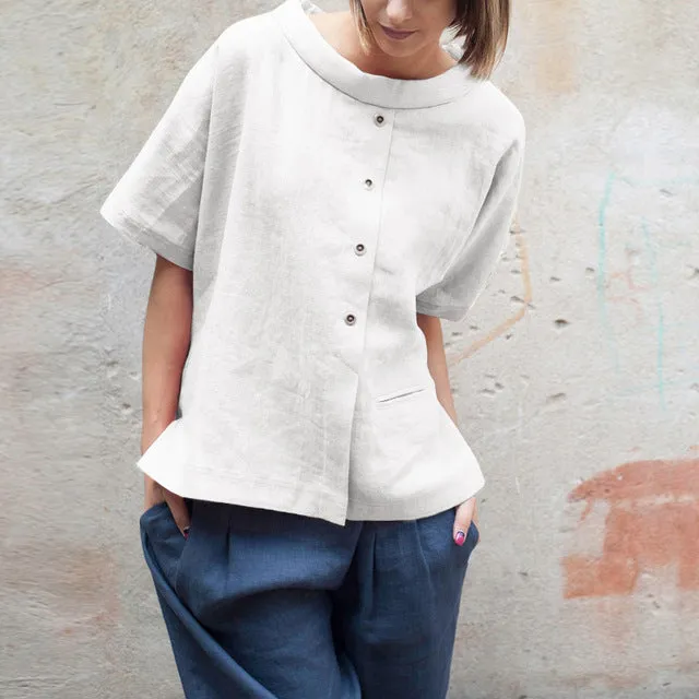 Oversized Vintage Cotton Tops 2019 Summer Women Blouses
