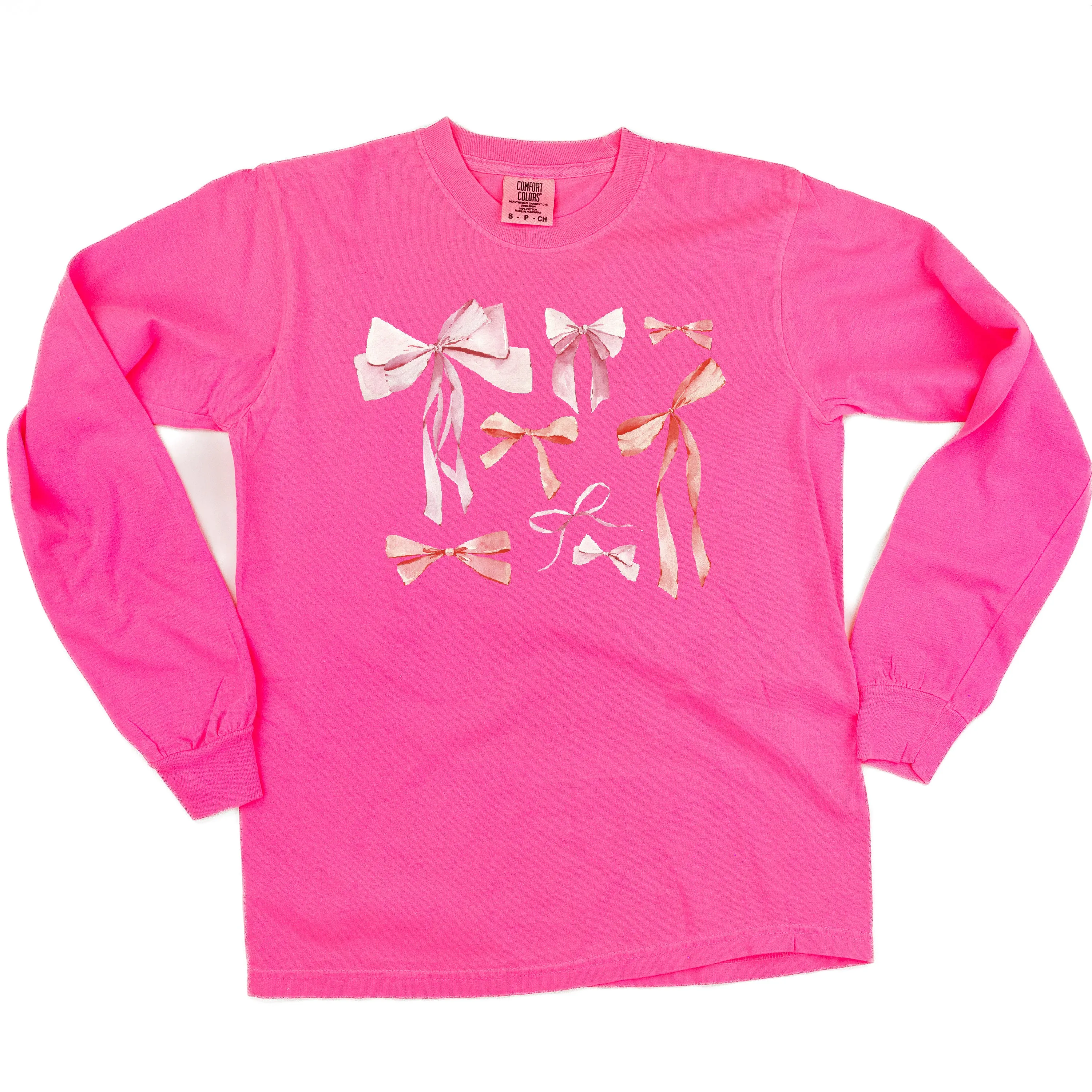 Pink And Red Valentine Bows - LONG SLEEVE Comfort Colors Tee