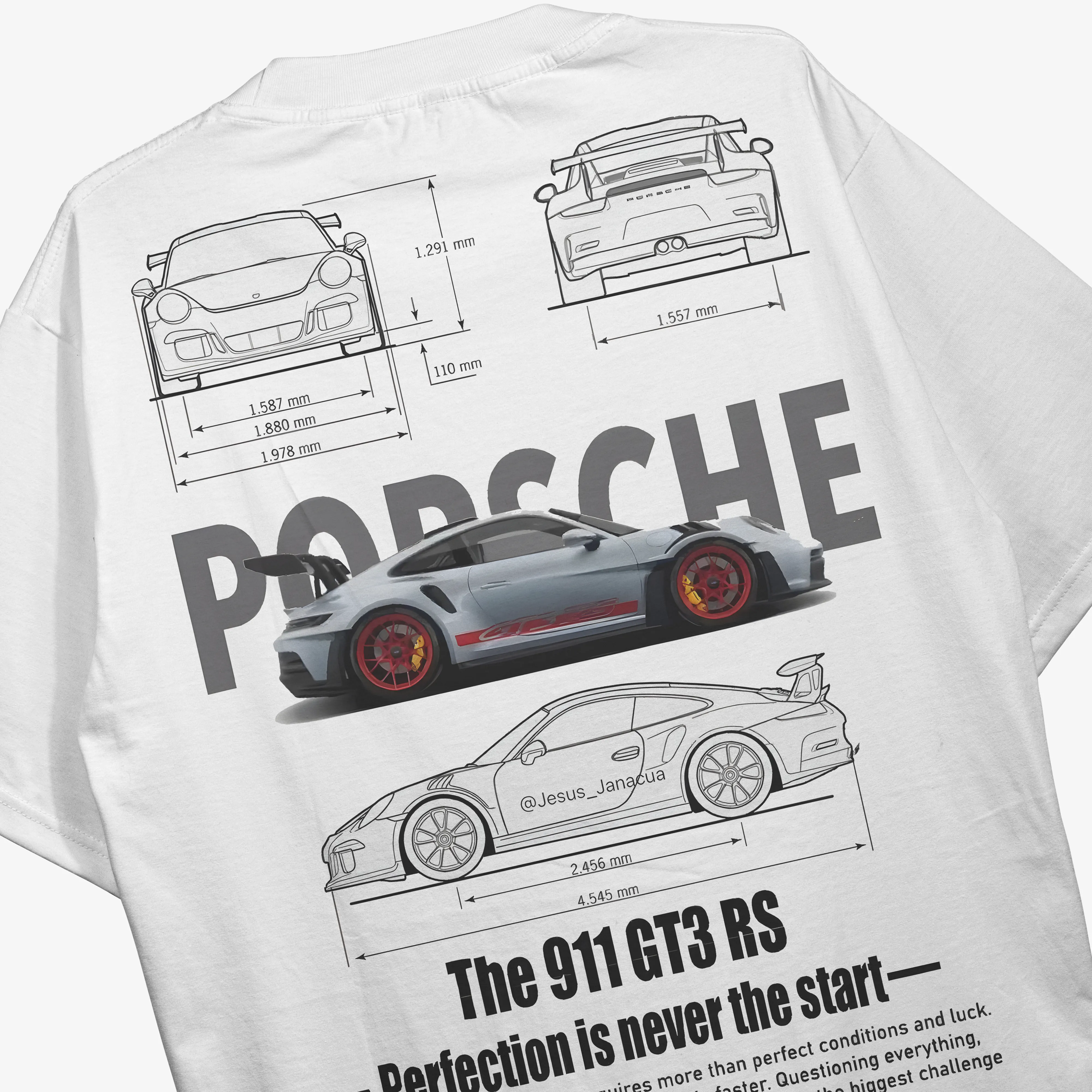 Porche 911 GT3 Oversized White Tshirt