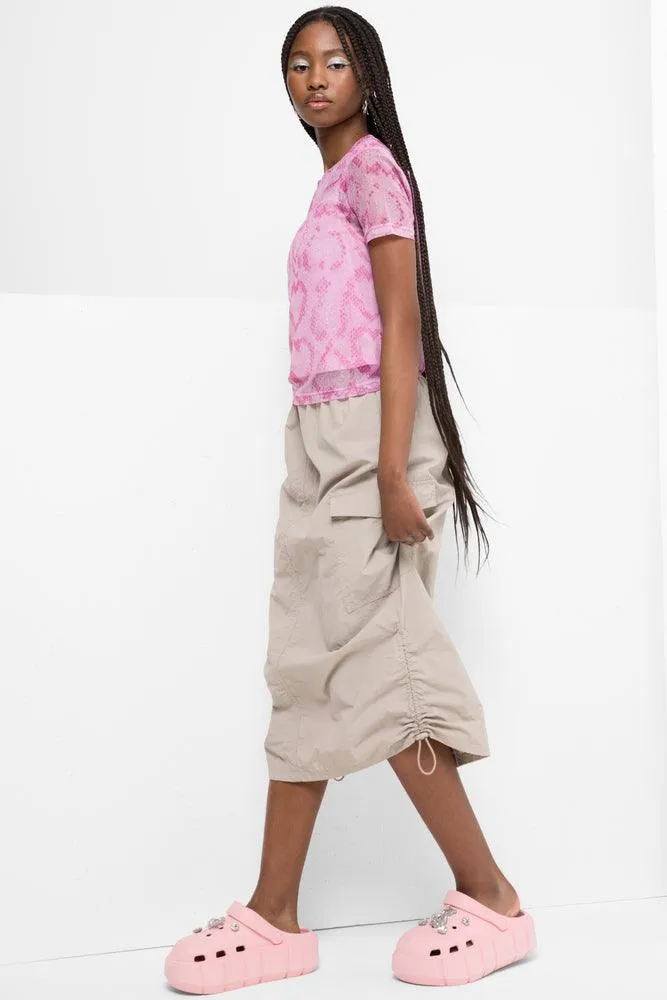 Snake Mesh Short Sleeve T-Shirt With Matching Camisole Pink