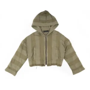 SS17 Green Distressed Cropped Zip Hoodie
