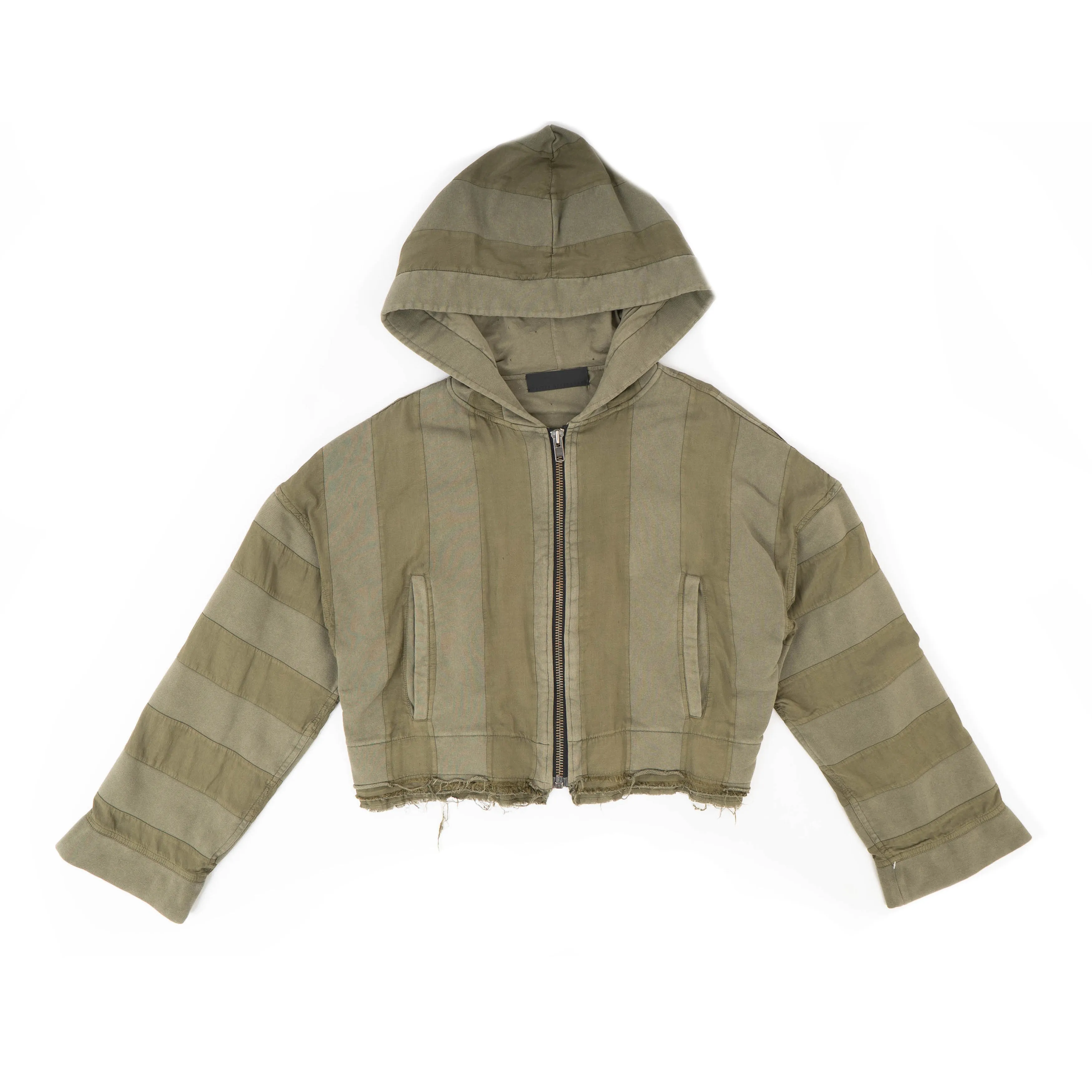 SS17 Green Distressed Cropped Zip Hoodie