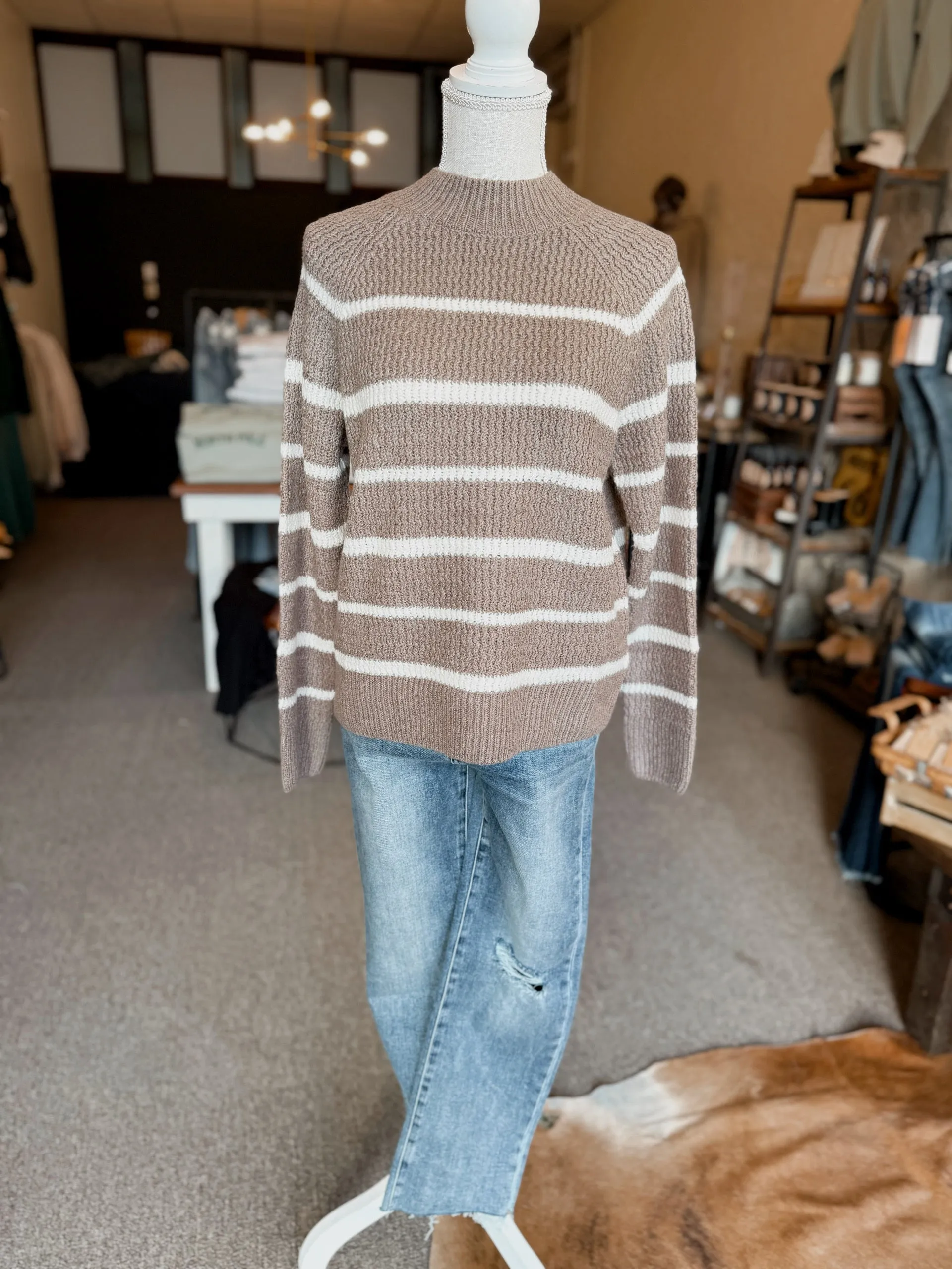 Toasty Striped Sweater -  Taupe