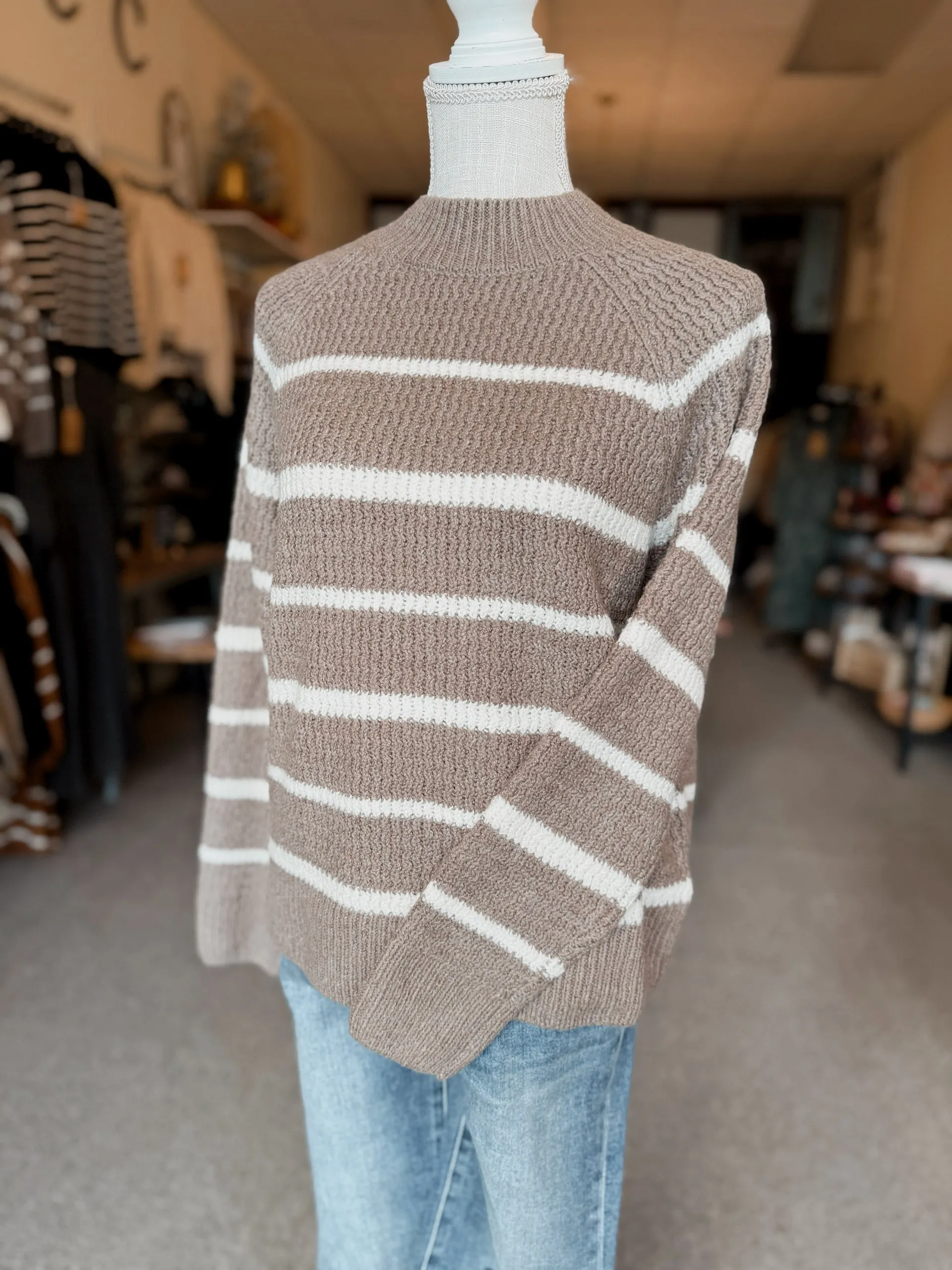 Toasty Striped Sweater -  Taupe