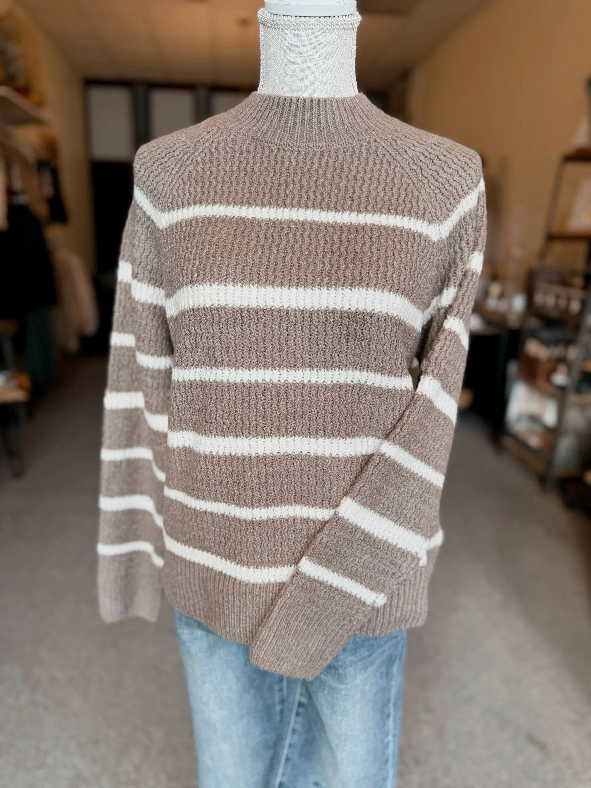 Toasty Striped Sweater -  Taupe