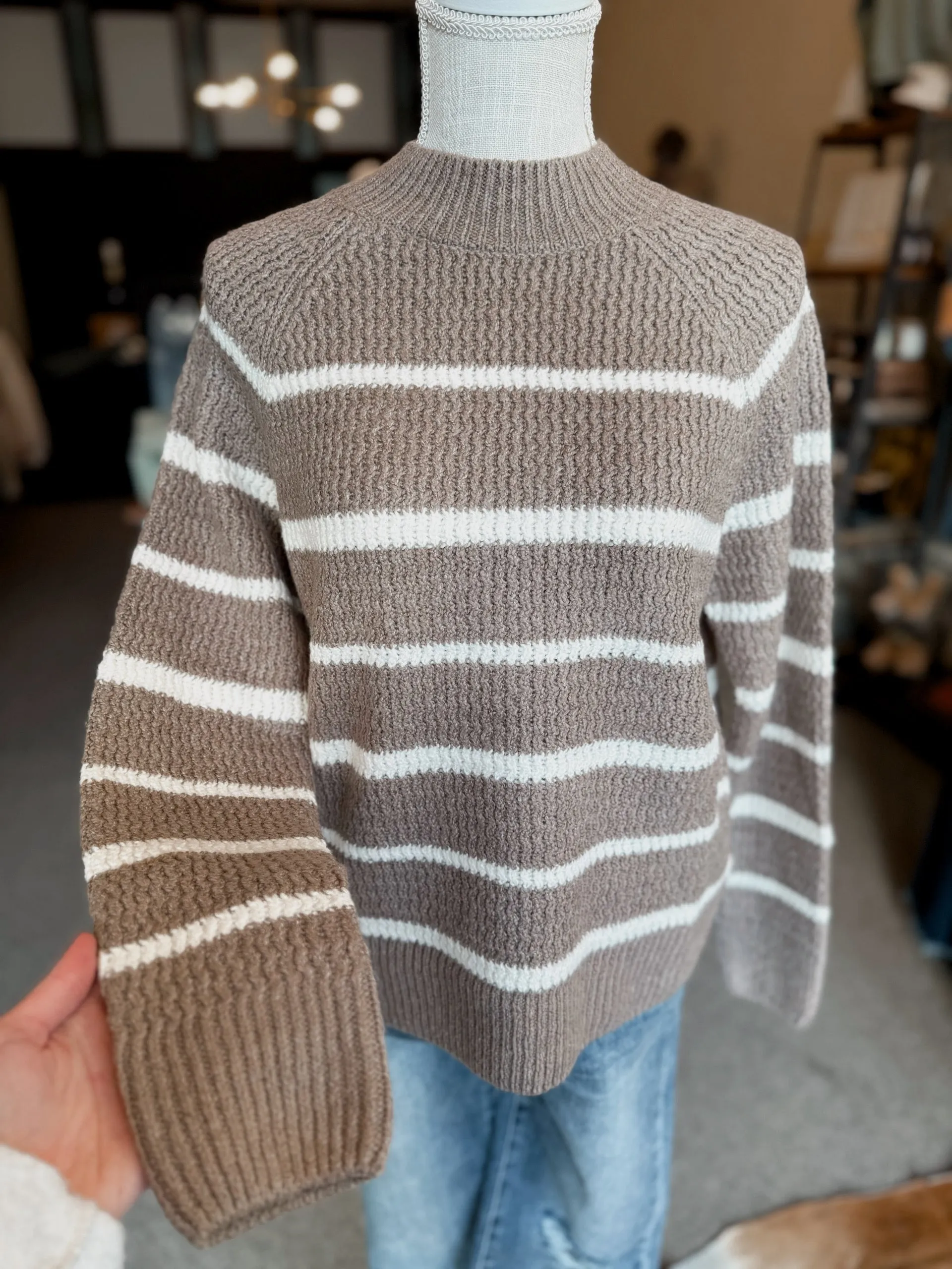 Toasty Striped Sweater -  Taupe