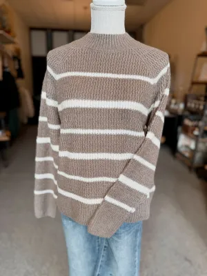 Toasty Striped Sweater -  Taupe
