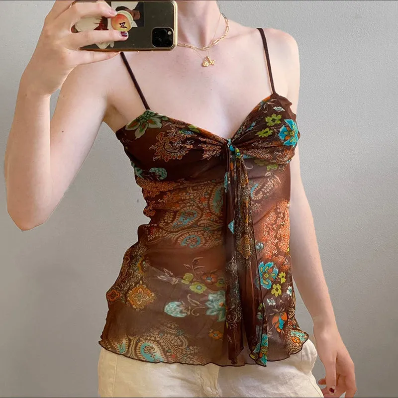 Tracy Vintage Floral Mesh Top