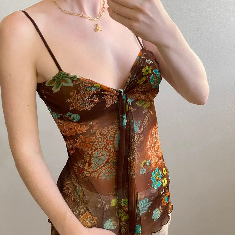 Tracy Vintage Floral Mesh Top