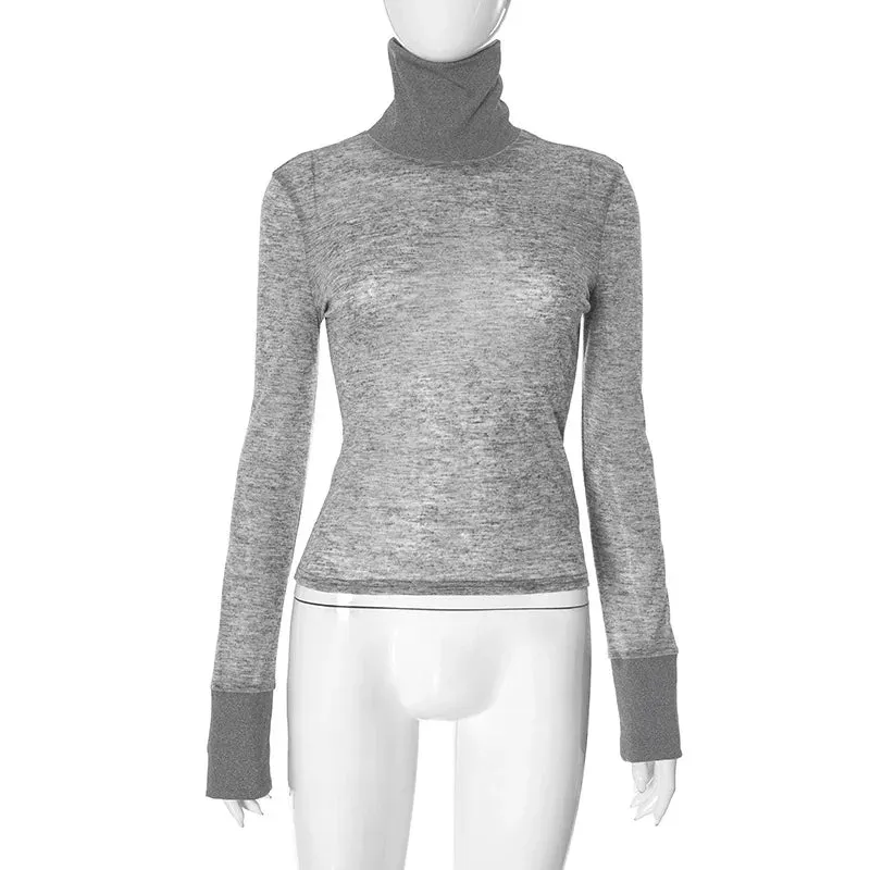 Turtleneck See Through Long Sleeve Top