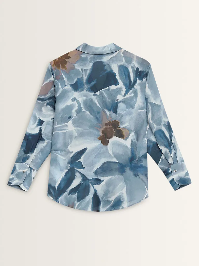 Wardrobe Dusty Blue Foliage Printed Shirt