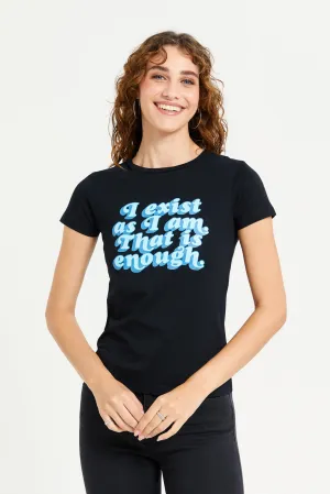 Women Black Graphic T-Shirt