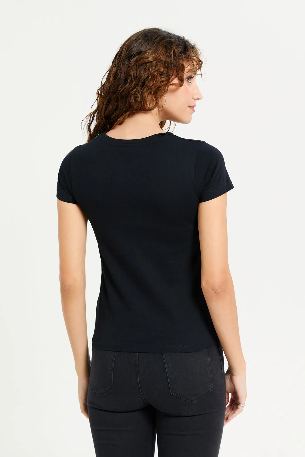 Women Black Graphic T-Shirt