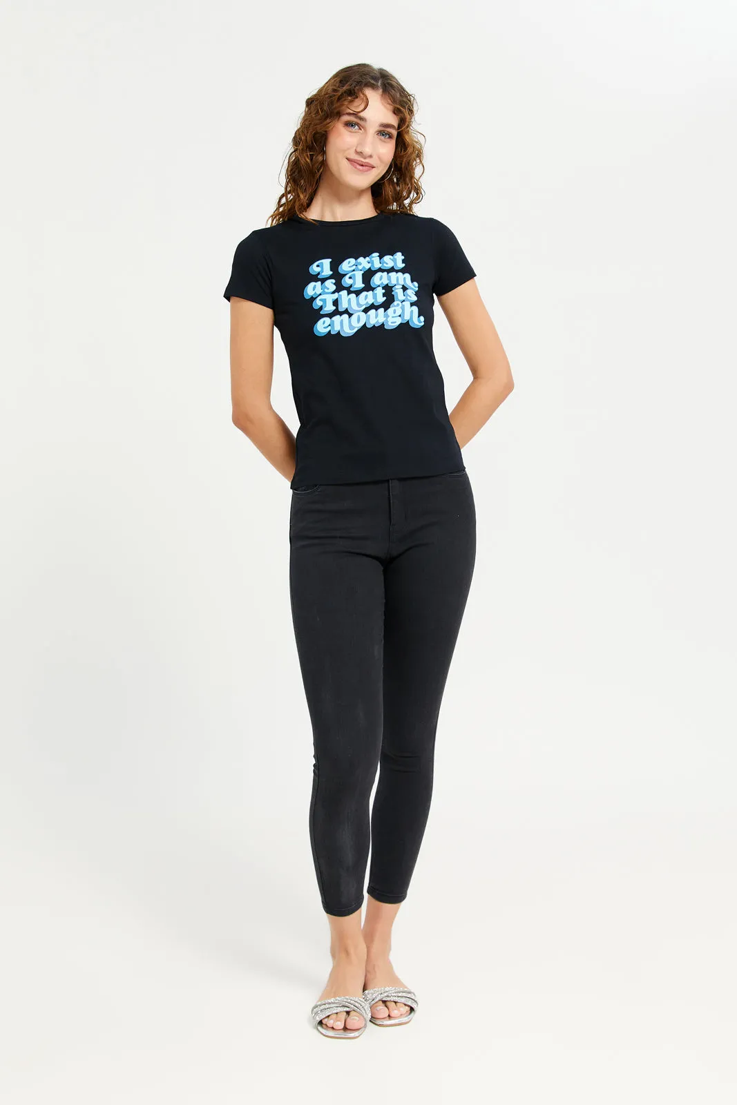 Women Black Graphic T-Shirt