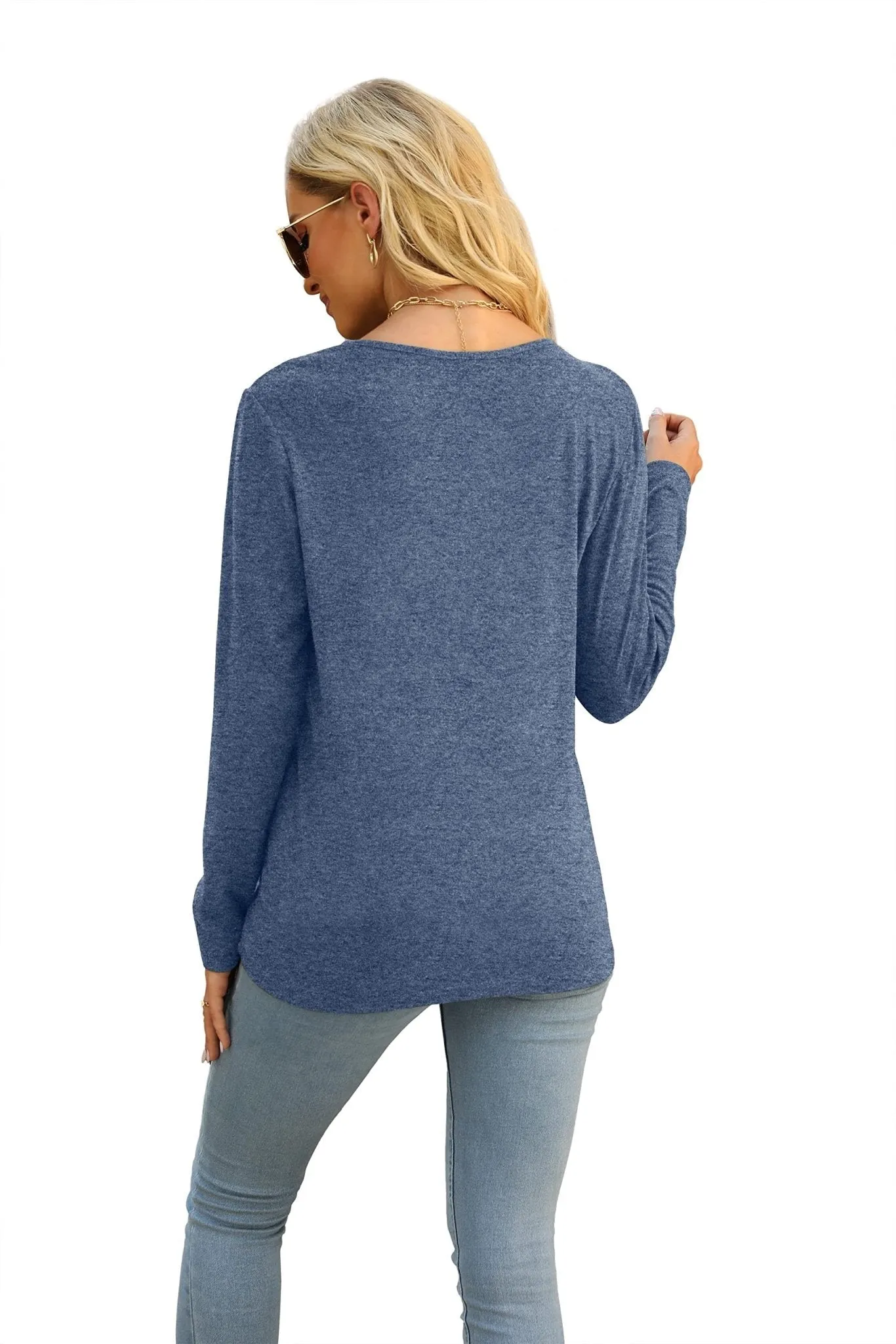 Women's Blouses Long Sleeve Pleated V Neck Blouse
