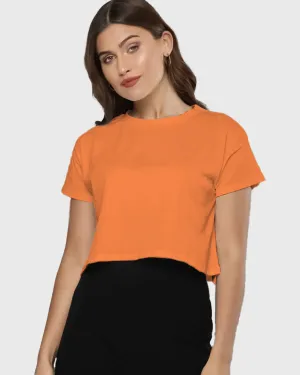 Womens Crop Top Plain TShirt - Lite Orange